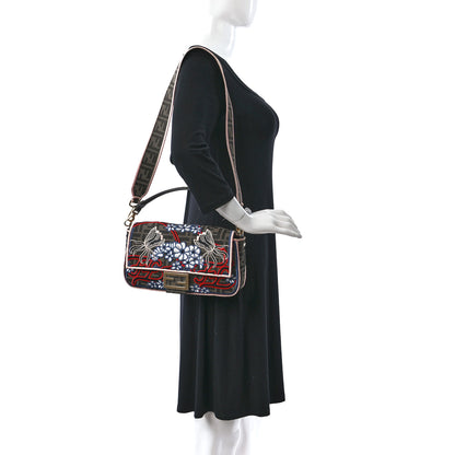 Fendi Fabric Jacquard FF 1974 Karligraphy Embroidered Baguette Tobacco Moro Rosso 2 of 8