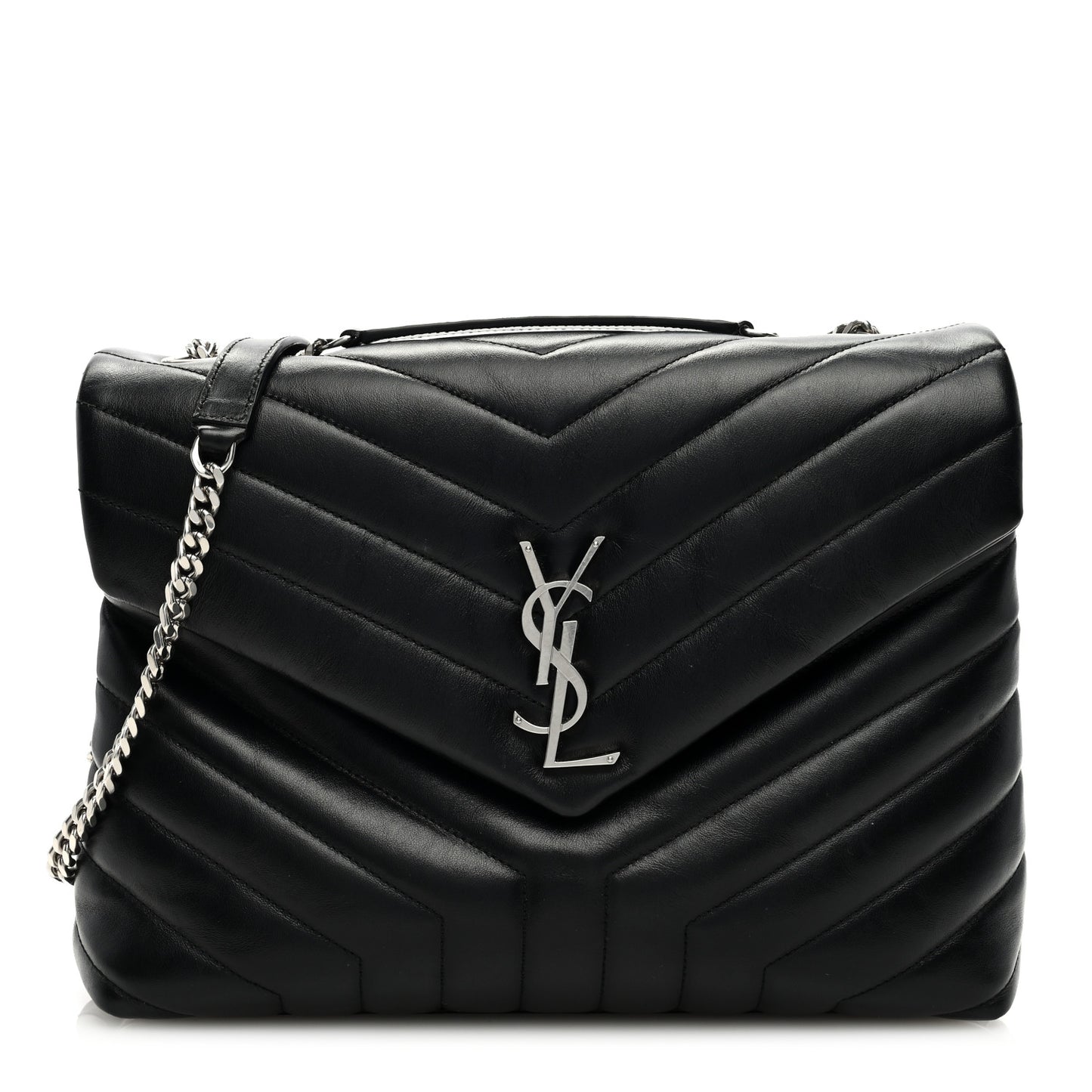 Calfskin Y Quilted Monogram Medium Loulou Chain Satchel Black