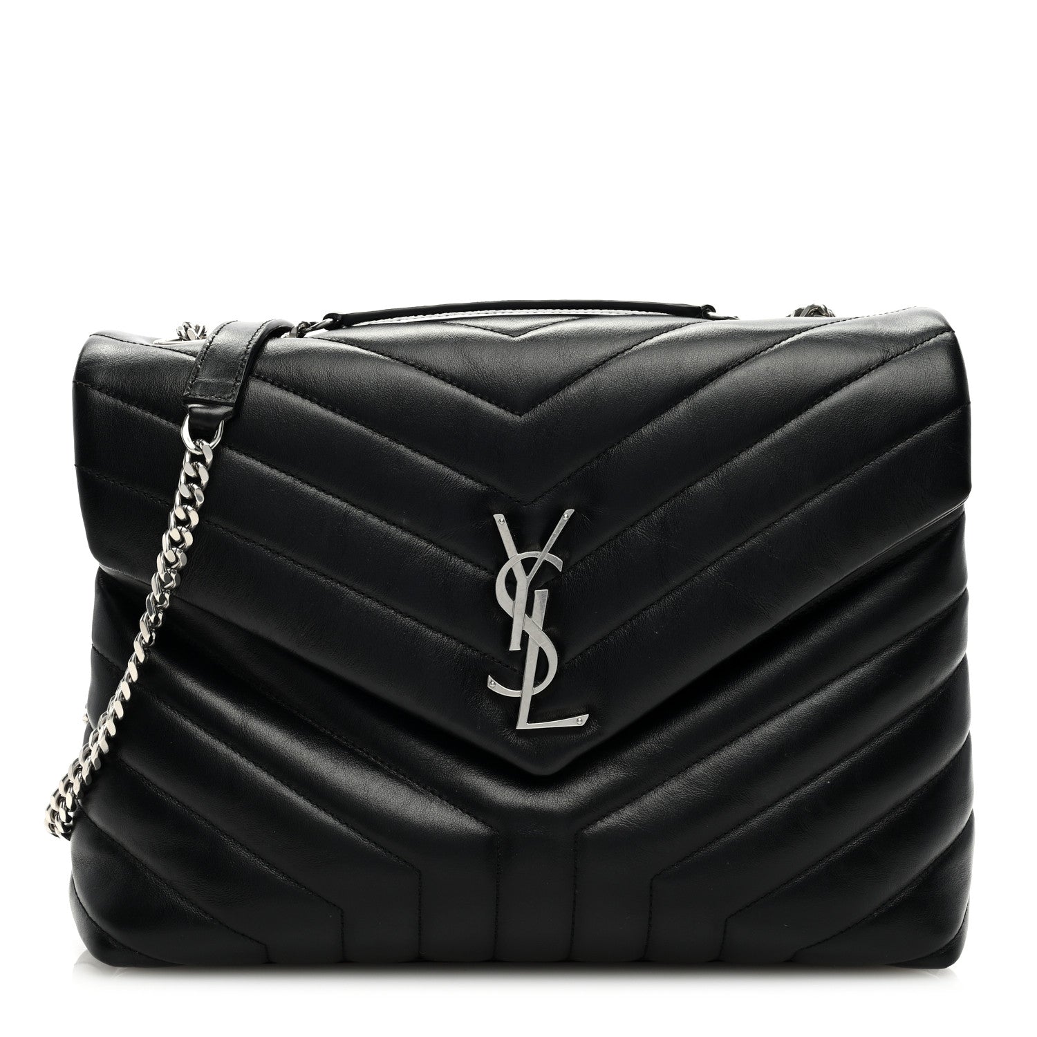Saint Laurent Calfskin Y Quilted Monogram Medium Loulou Chain Satchel Black 1 of 8
