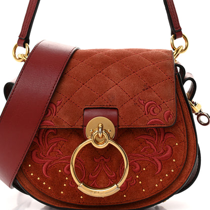Chloe Suede Calfskin Quilted Embroidered Small Tess Saddle Bag Reddish Brown 7 of 12