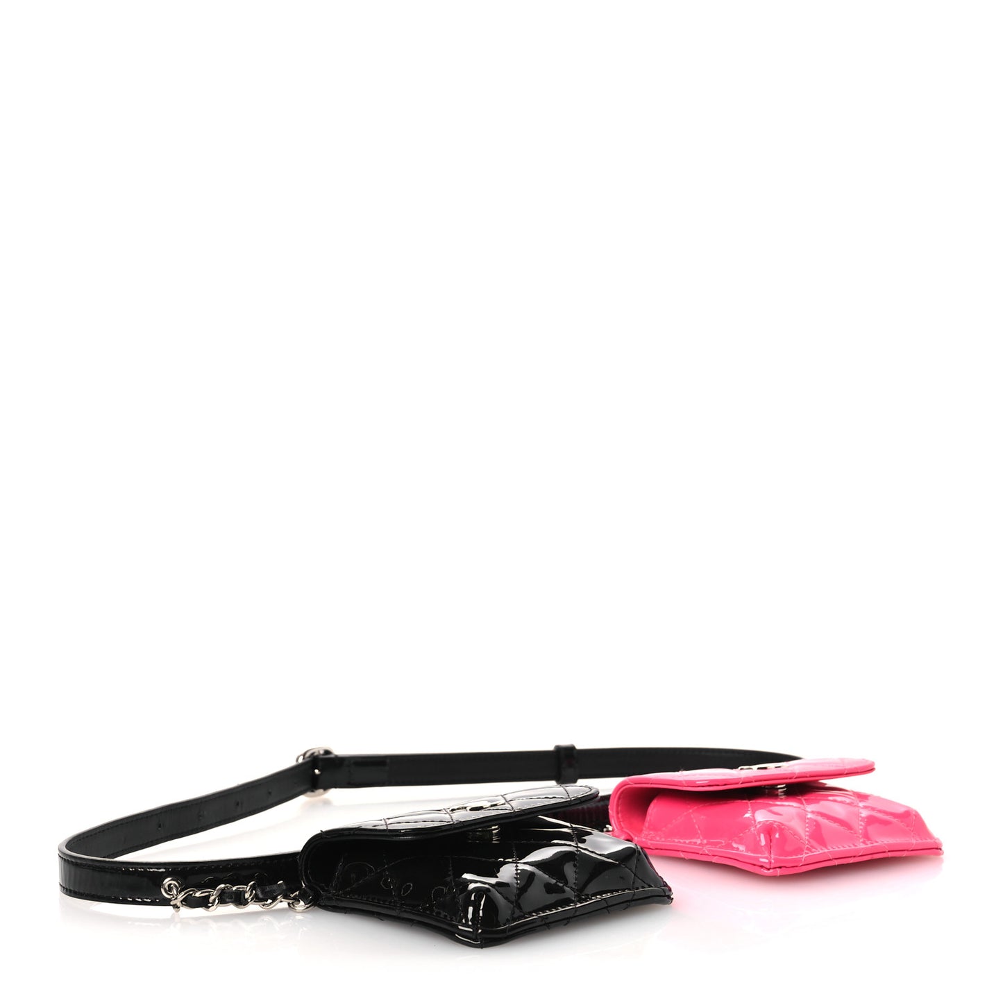 Patent Quilted Belt In Love Double Mini Flap Waist Bag Black Pink