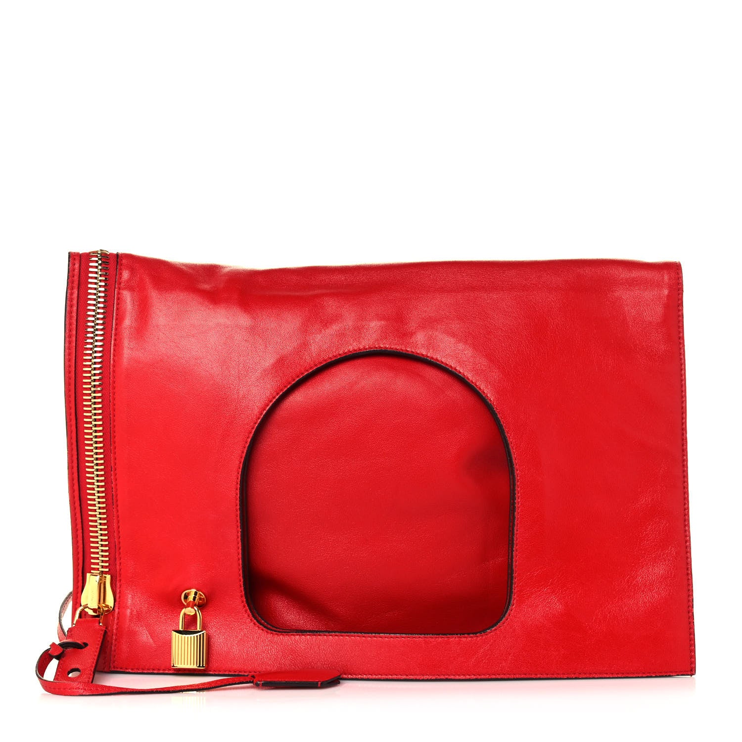 Tom Ford Ramskin Large Alix Padlock Zip Shoulder Bag Flame Red 2 of 13