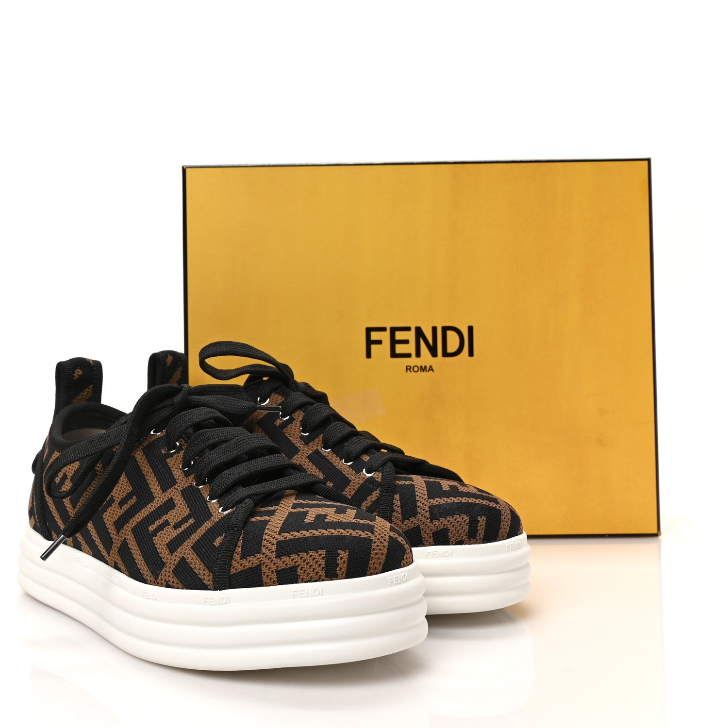 Fendi Fabric FF Micro-Perforated Rise Low Top Sneakers 37.5 Tobacco Black 7 of 7