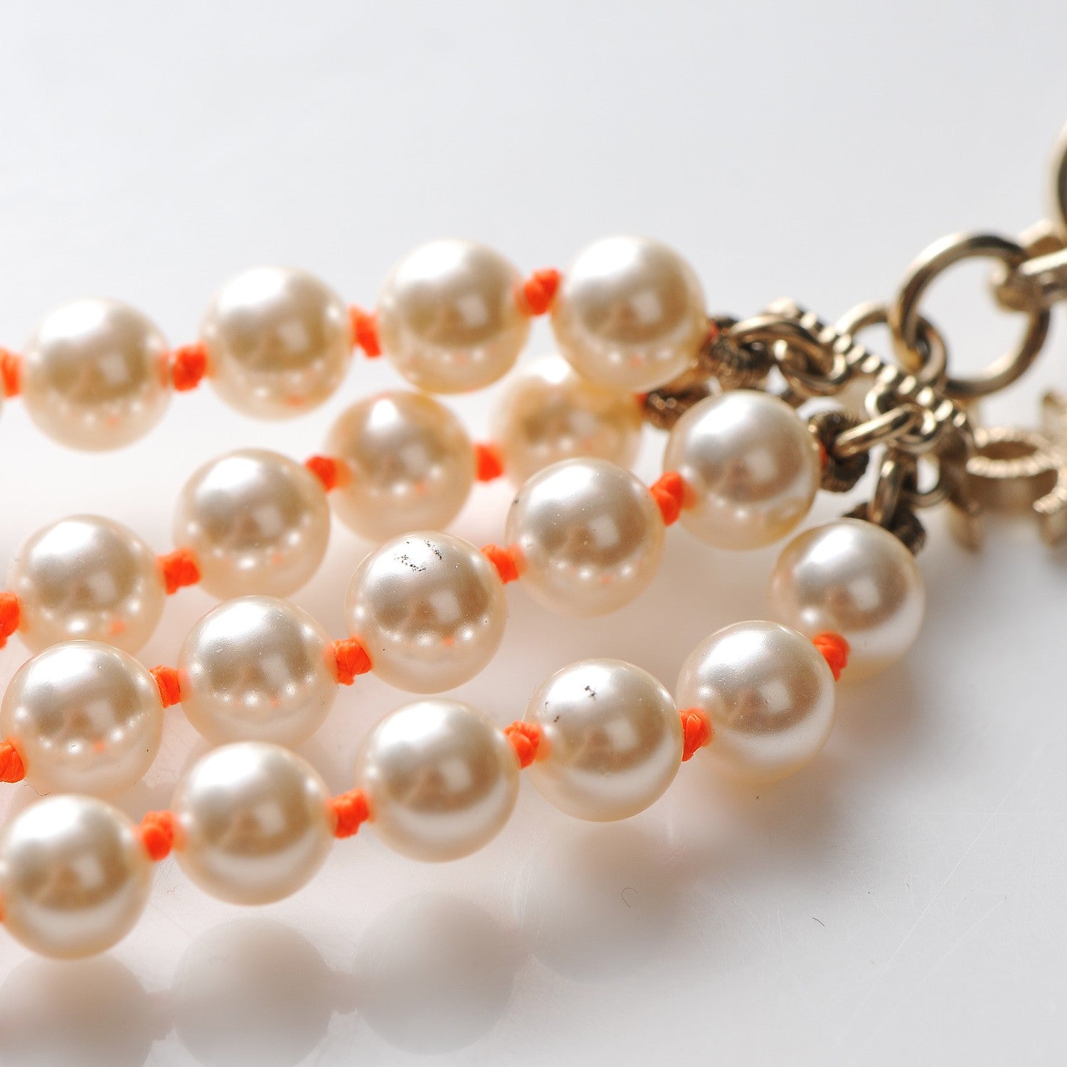 Chanel Pearl Crystal Gripoix CC Multi Strand Necklace Orange Gold 5 of 7