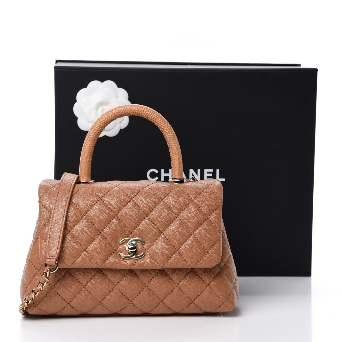 Caviar Quilted Lizard Embossed Mini Coco Handle Flap Brown