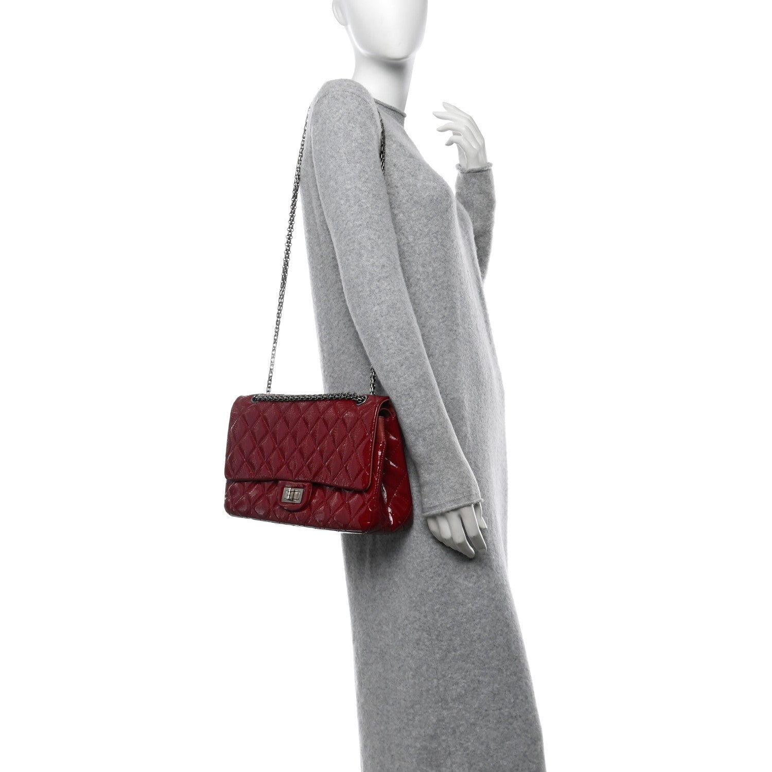 Chanel Distressed Patent Quilted 2.55 Reissue 227 Flap Raspberry Red 2 of 11