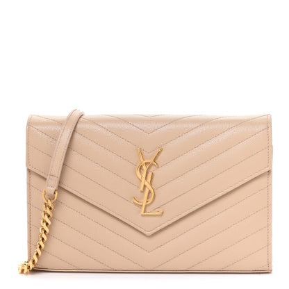Saint Laurent Grain De Poudre Matelasse Chevron Monogram Chain Wallet Nude Powder 1 of 12