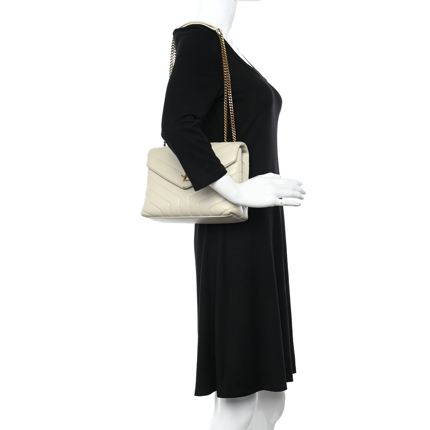 Saint Laurent Calfskin Y Quilted Monogram Small Loulou Chain Satchel Blanc Vintage 2 of 19