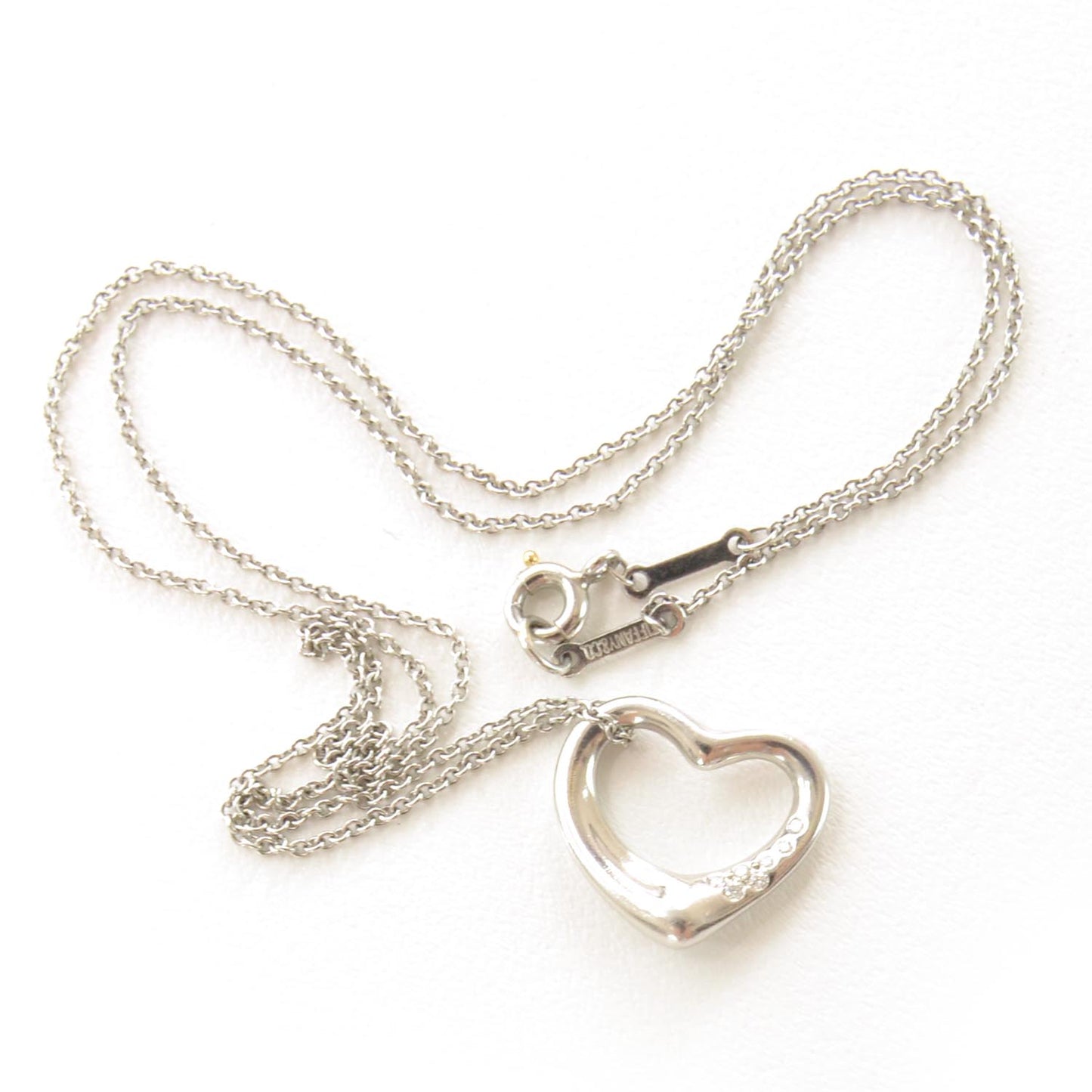 Platinum Diamond Elsa Peretti Open Heart Pendant Necklace