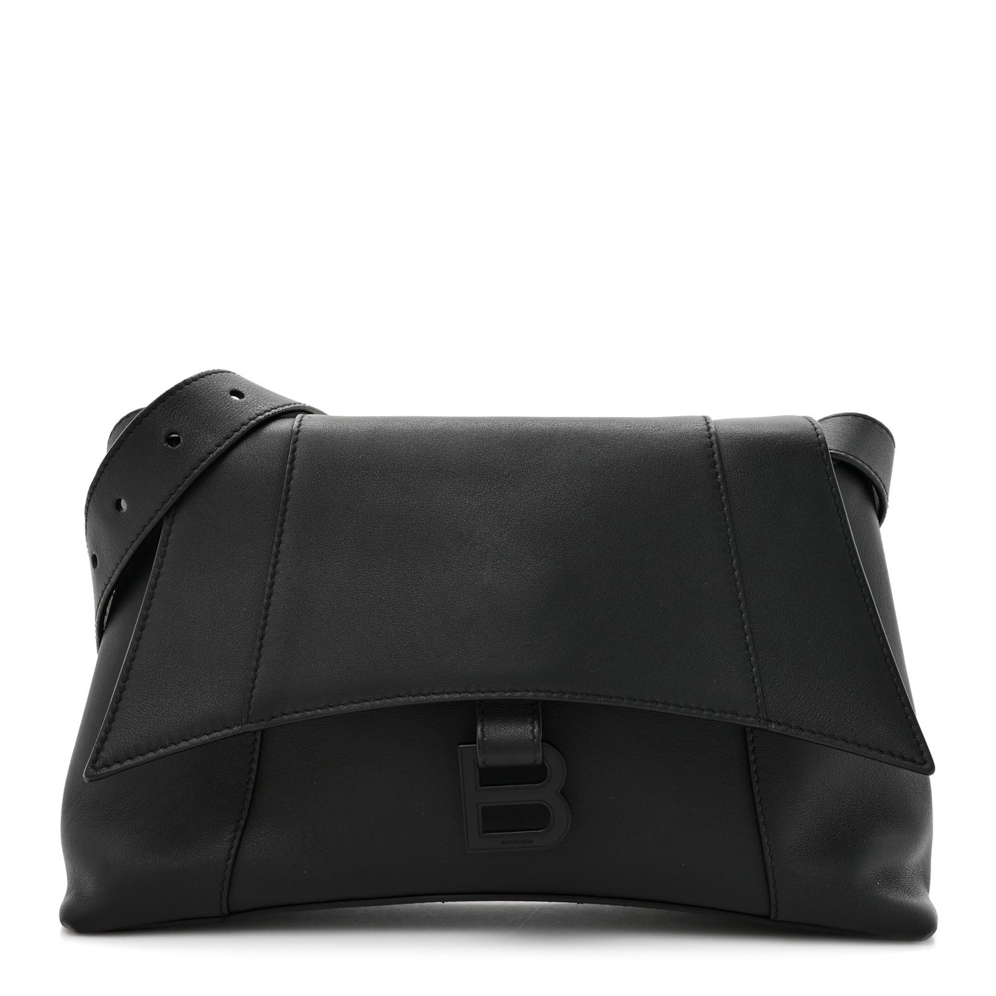 Semi Shiny Smooth Calfskin Monochrome Small Downtown Shoulder Bag Black