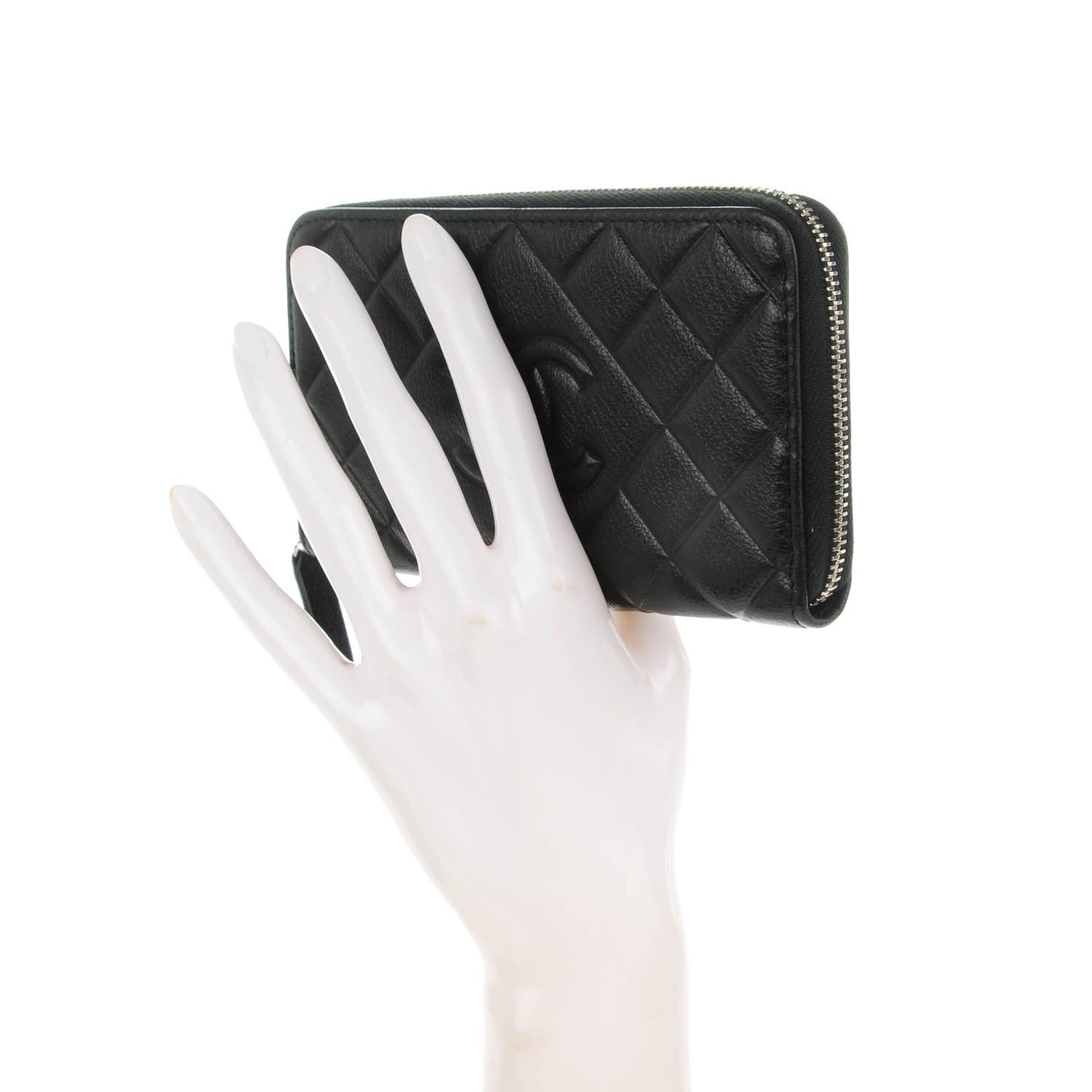 Chanel Calfskin Quilted Small Diamond CC Zip Around Wallet Black 2 of 8
