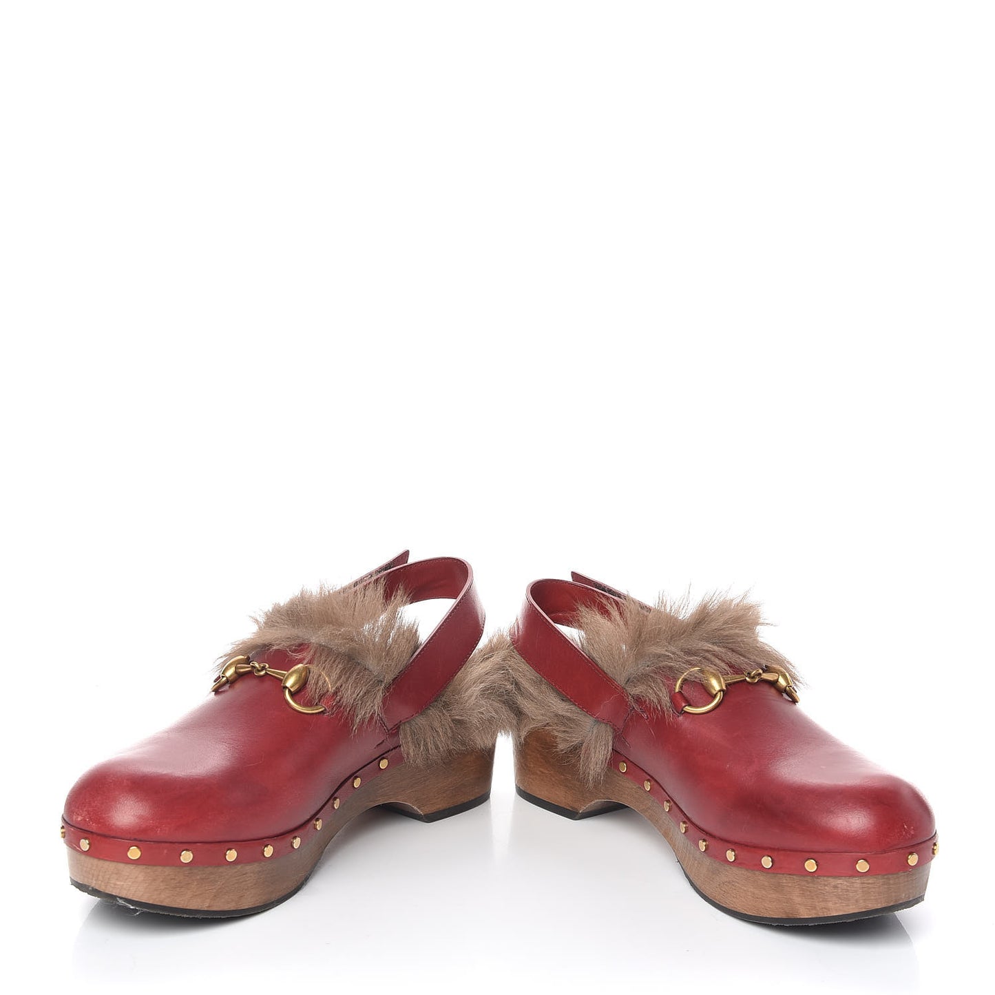 Calfskin Fur Horsebit Amstel Slingback Clogs 40 Rosso Naturale