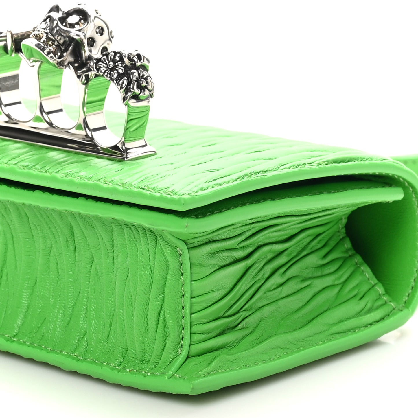 Lambskin Pleated Knuckle Shoulder Bag Green