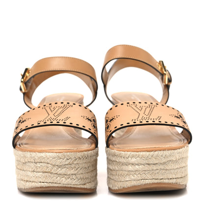 Louis Vuitton Calfskin Monogram Starboard Espadrille Wedge Sandals 40 Tan 3 of 11