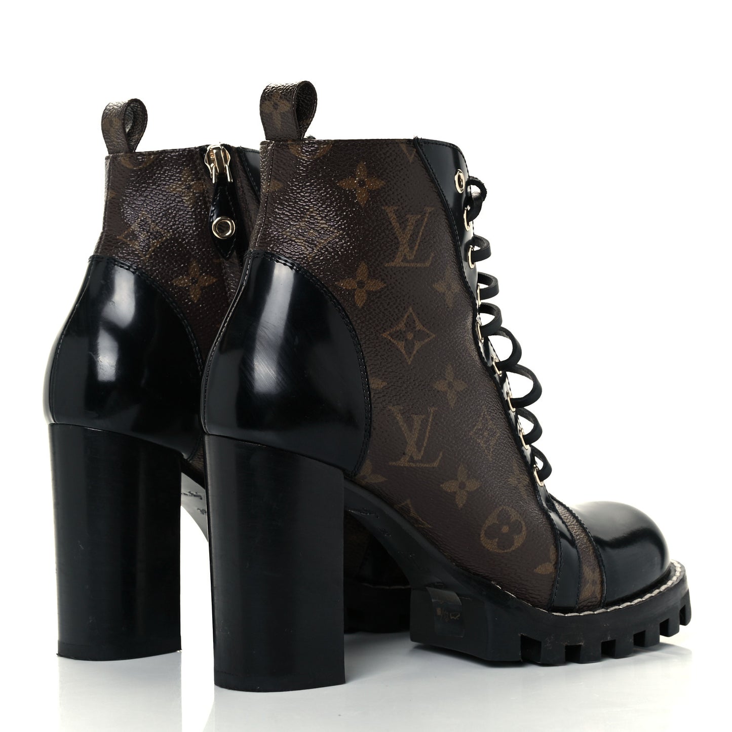 Patent Calfskin Monogram Star Trail Ankle Boots 39 Black