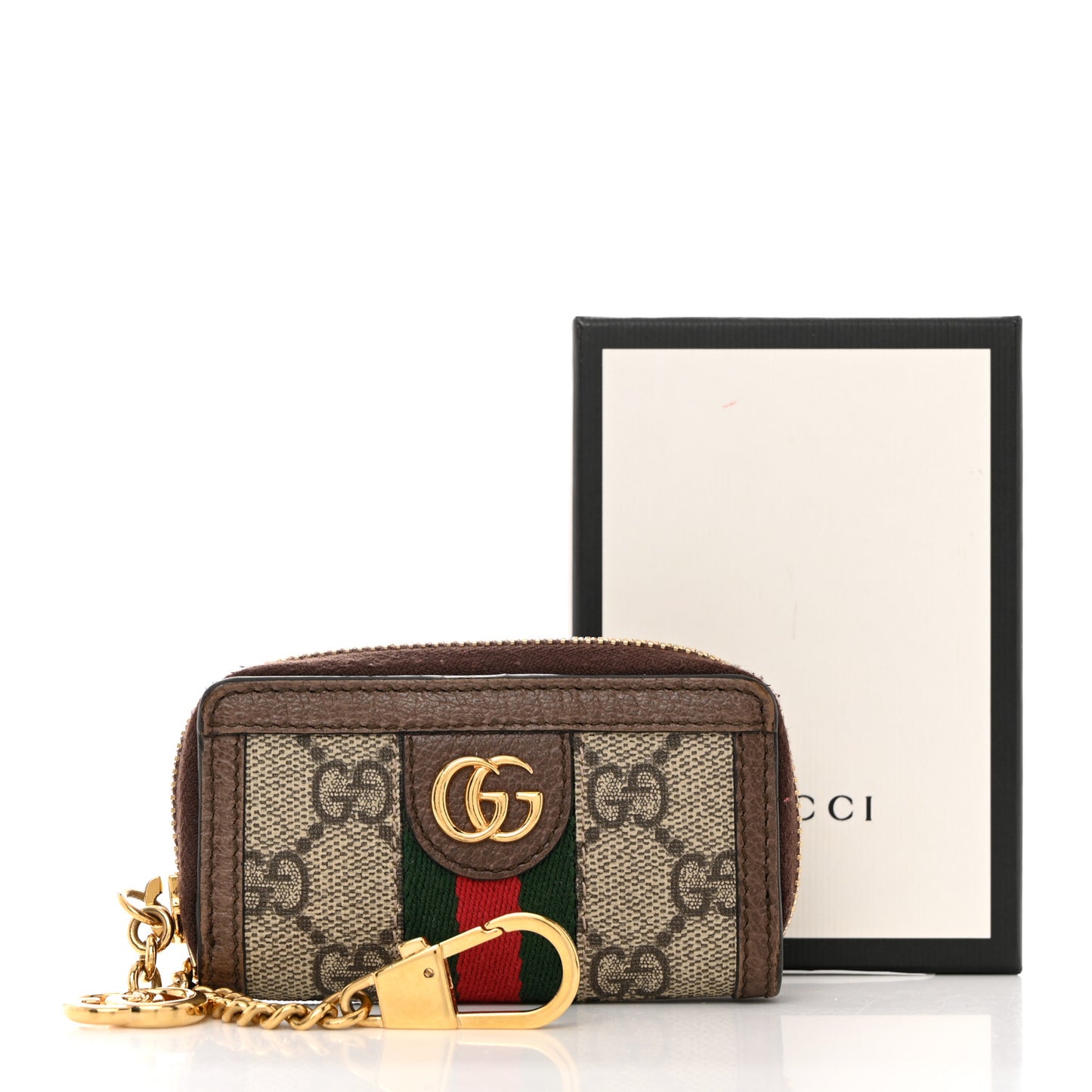 GG Supreme Monogram Web Ophidia Zip Around Key Case Beige New Acero
