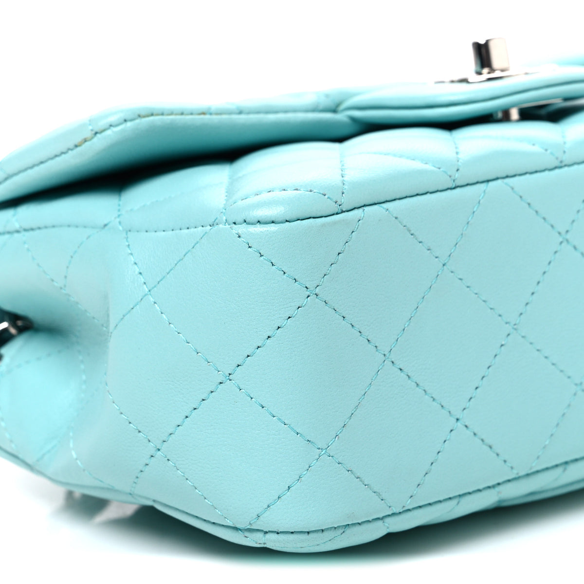 Lambskin Quilted Mini Rectangular Flap Light Blue