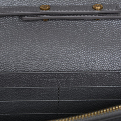Saint Laurent Grain De Poudre Matelasse Chevron Monogram Chain Wallet Oyster Grey 6 of 7