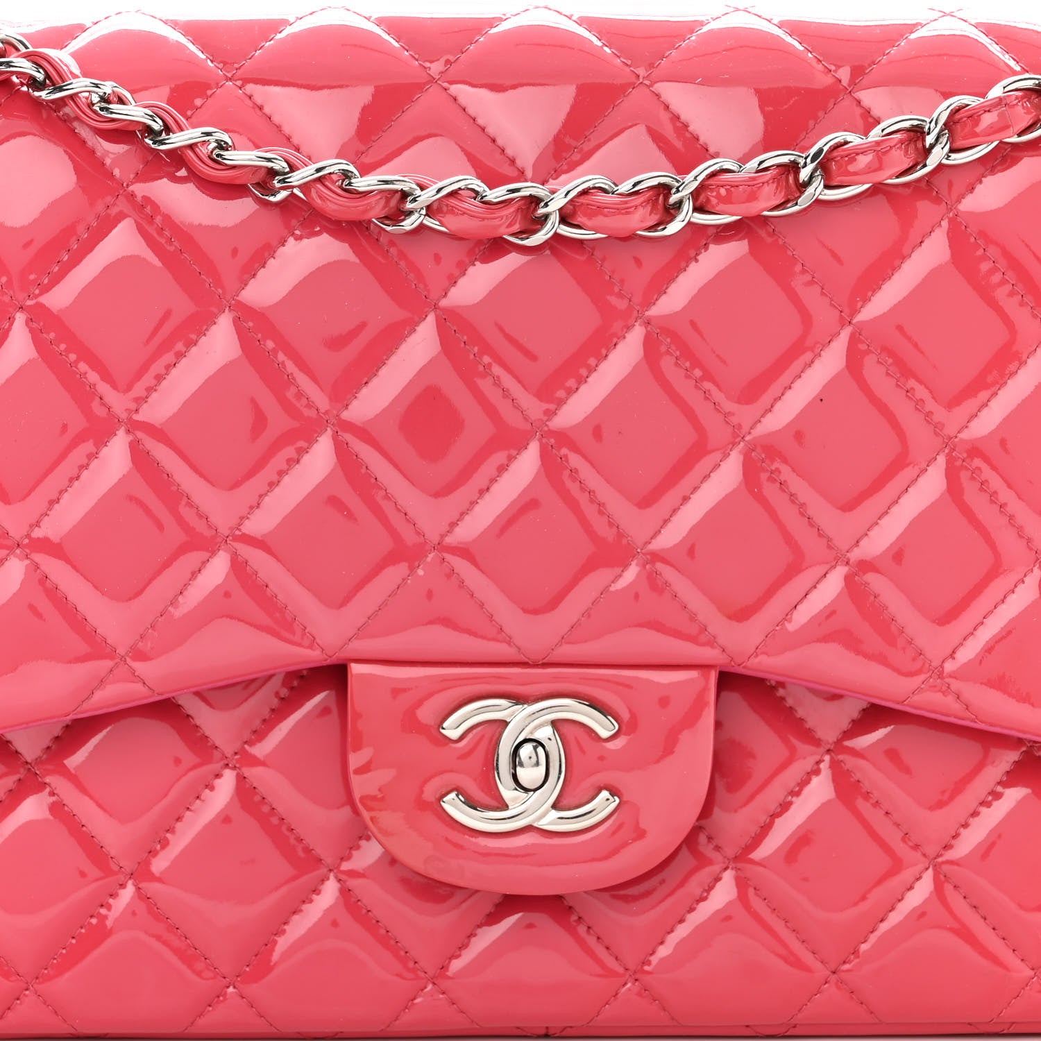 Chanel Patent Quilted Jumbo Double Flap Pink 8 of 14