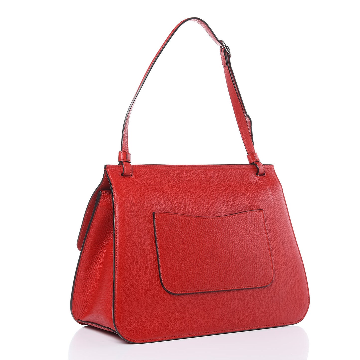 Pebbled Calfskin Bamboo Daily Flap Shoulder Bag Red