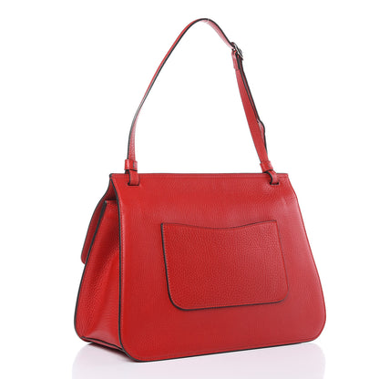 Gucci Pebbled Calfskin Bamboo Daily Flap Shoulder Bag Red 3 of 10
