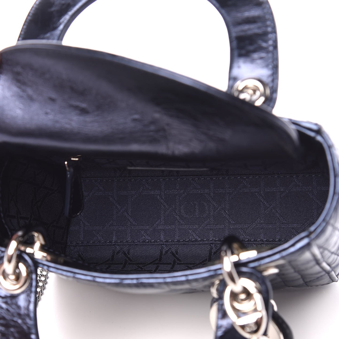 Metallic Calfskin Cannage Mini Lady Dior Marine