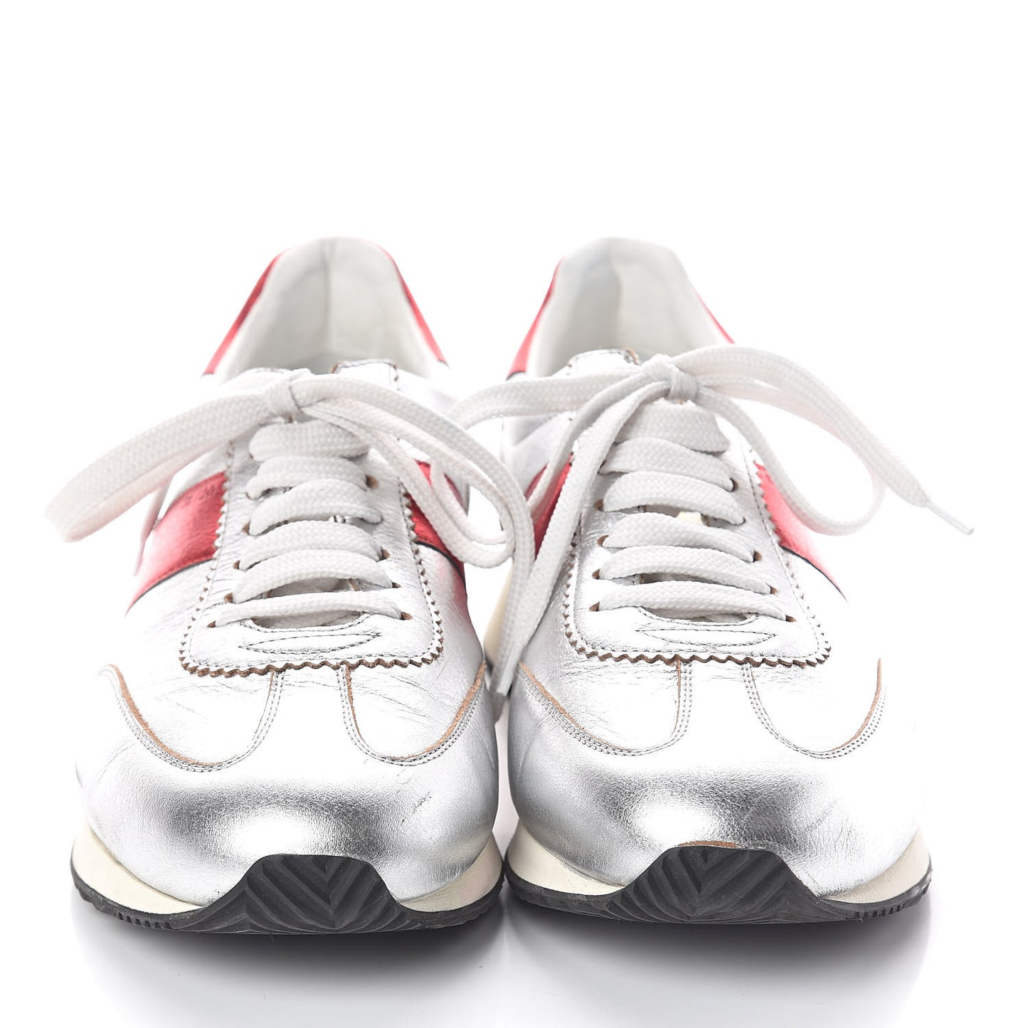 Calfskin Sneakers 40 Silver Red