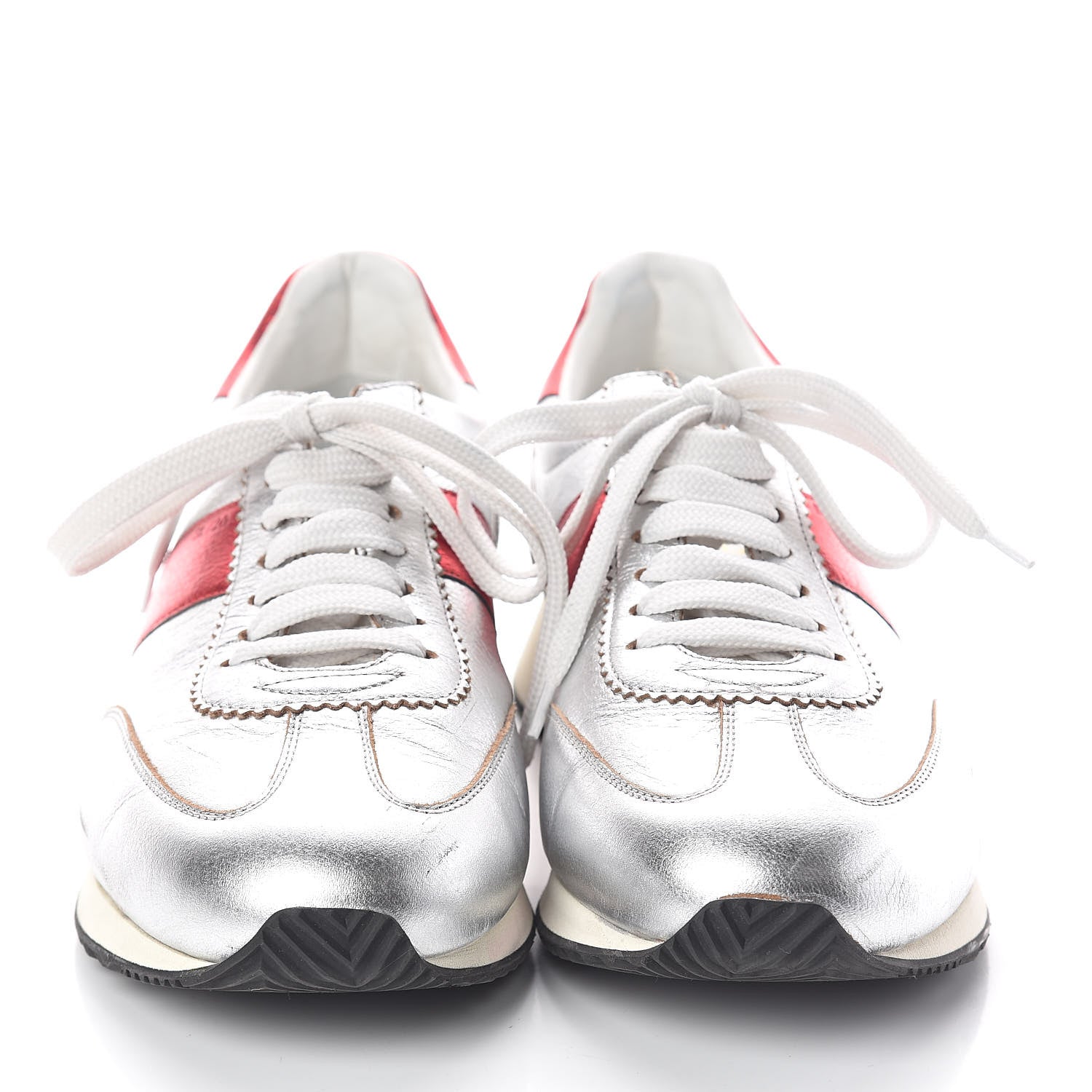 Valentino Garavani Calfskin Sneakers 40 Silver Red 2 of 7