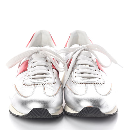 Valentino Garavani Calfskin Sneakers 40 Silver Red 2 of 7