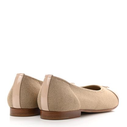 Chanel Fabric Patent CC Cap Toe Ballerina Flats 36.5 Beige 4 of 8