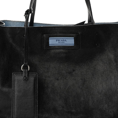 Prada Glace Calfskin Etiquette Shopping Bag Black Astrale 8 of 10