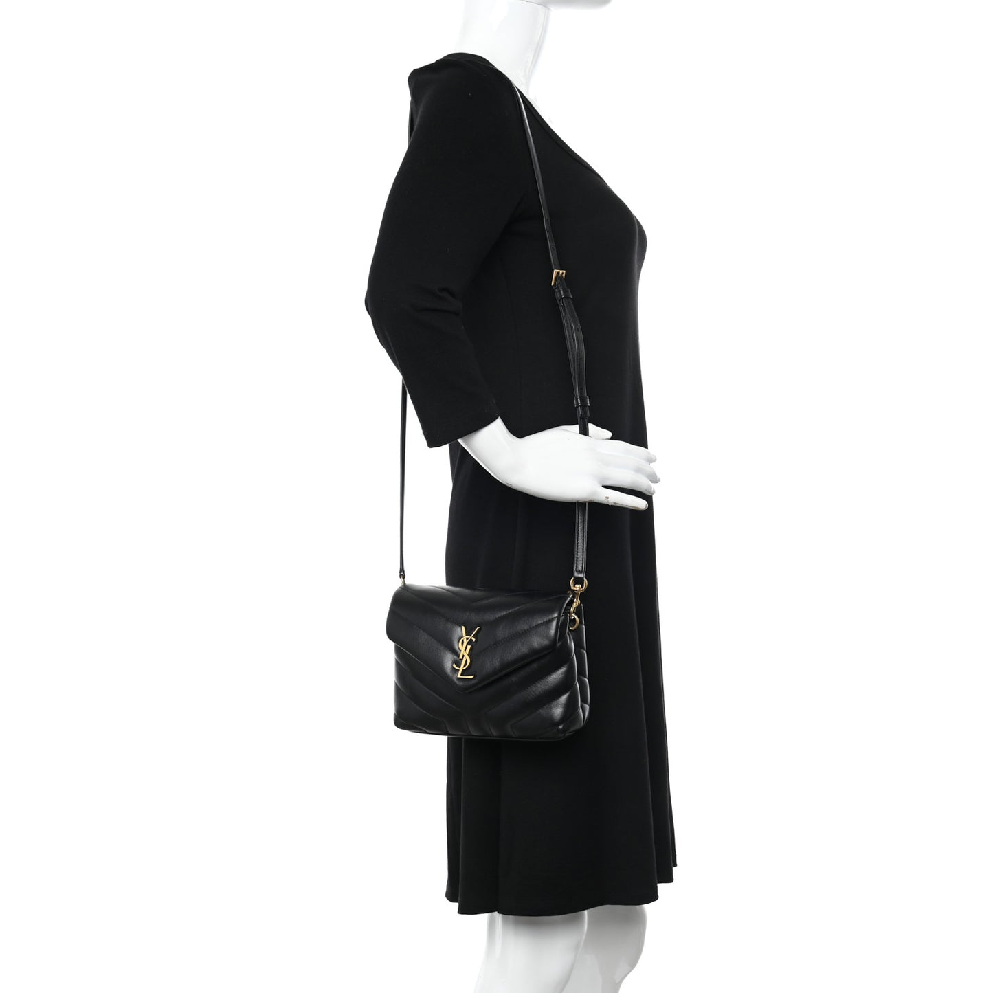Calfskin Y Quilted Monogram Toy Loulou Crossbody Bag Black
