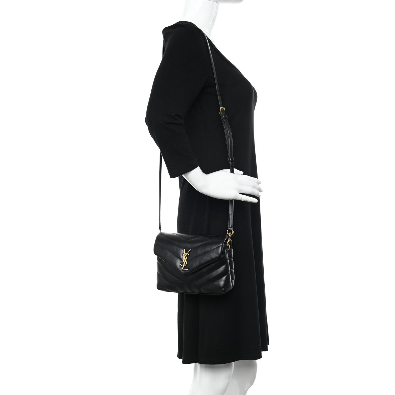 Saint Laurent Calfskin Y Quilted Monogram Toy Loulou Crossbody Bag Black 2 of 15