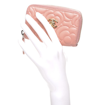 Chanel Caviar Camellia Embossed Zip Coin Purse Pink 2 of 8
