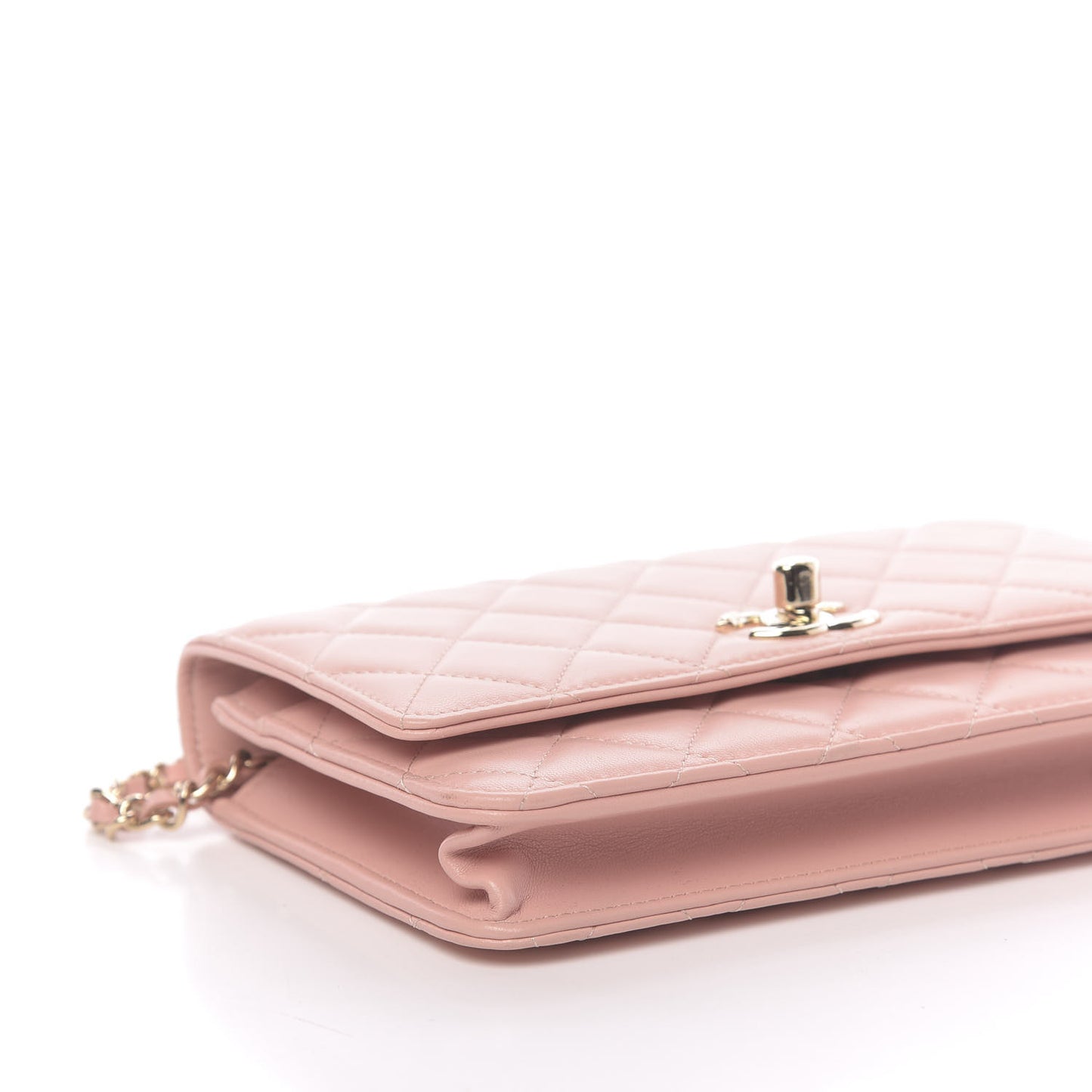 Lambskin Quilted Trendy CC Wallet On Chain WOC Pink