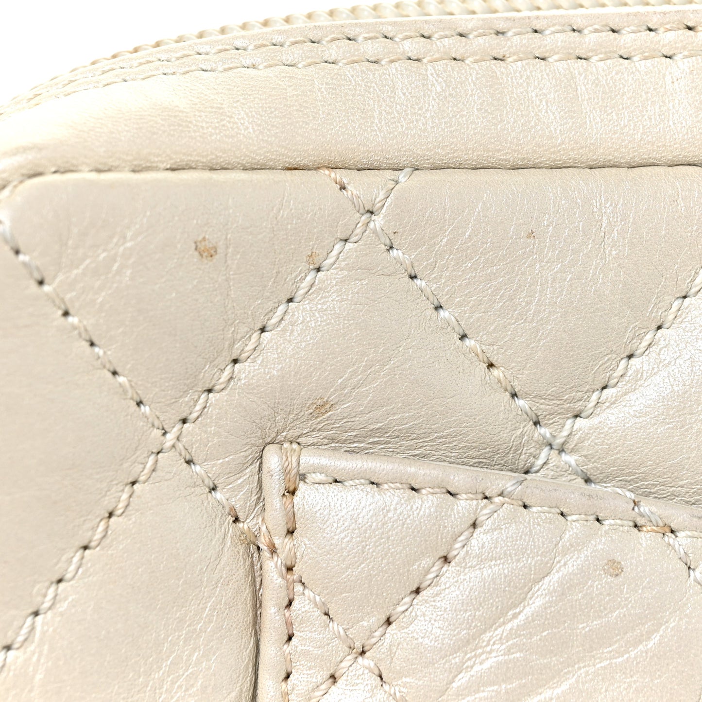 Aged Calfskin Quilted Cotton Club Pochette White