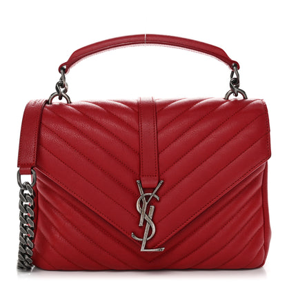 Saint Laurent Sheepskin Matelasse Chevron Monogram Medium College Bag Rouge 1 of 12