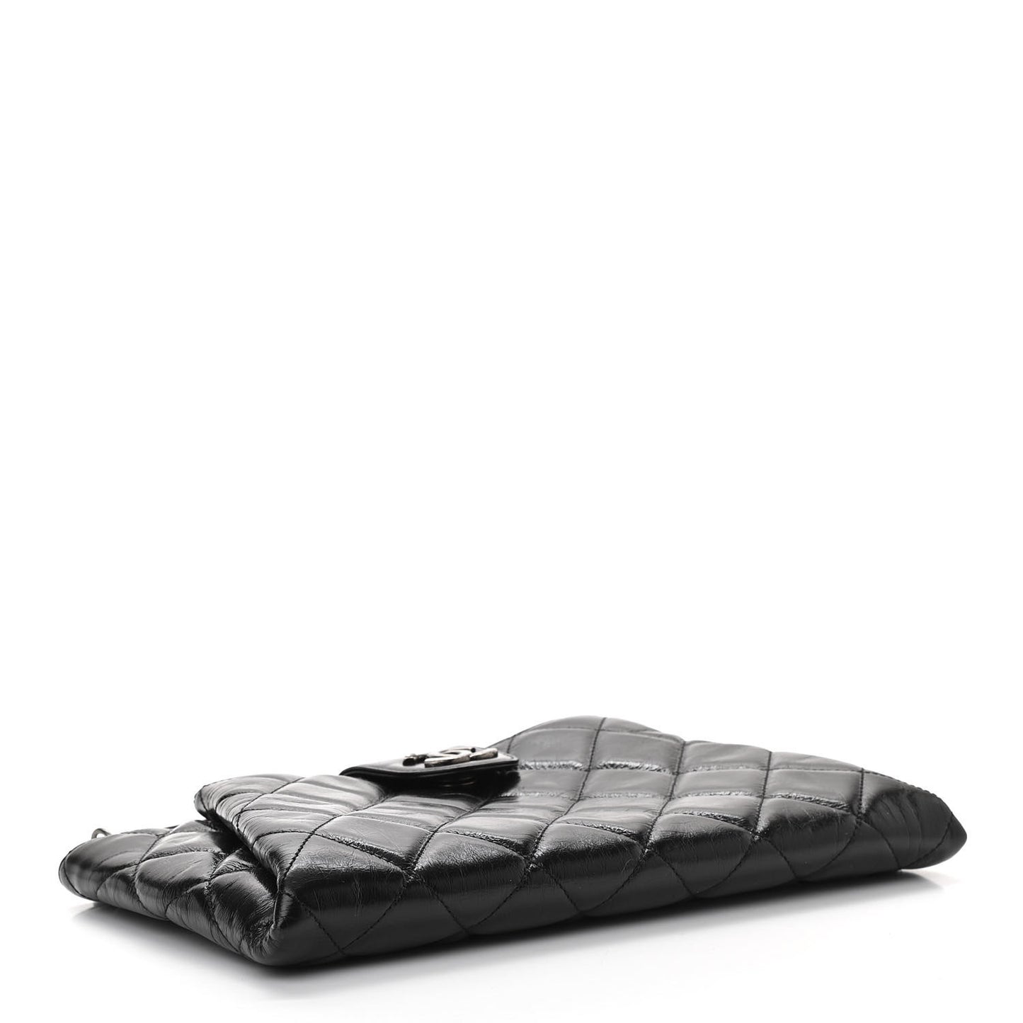 Glazed Calfskin Quilted Coco Pleats Chain Clutch Black