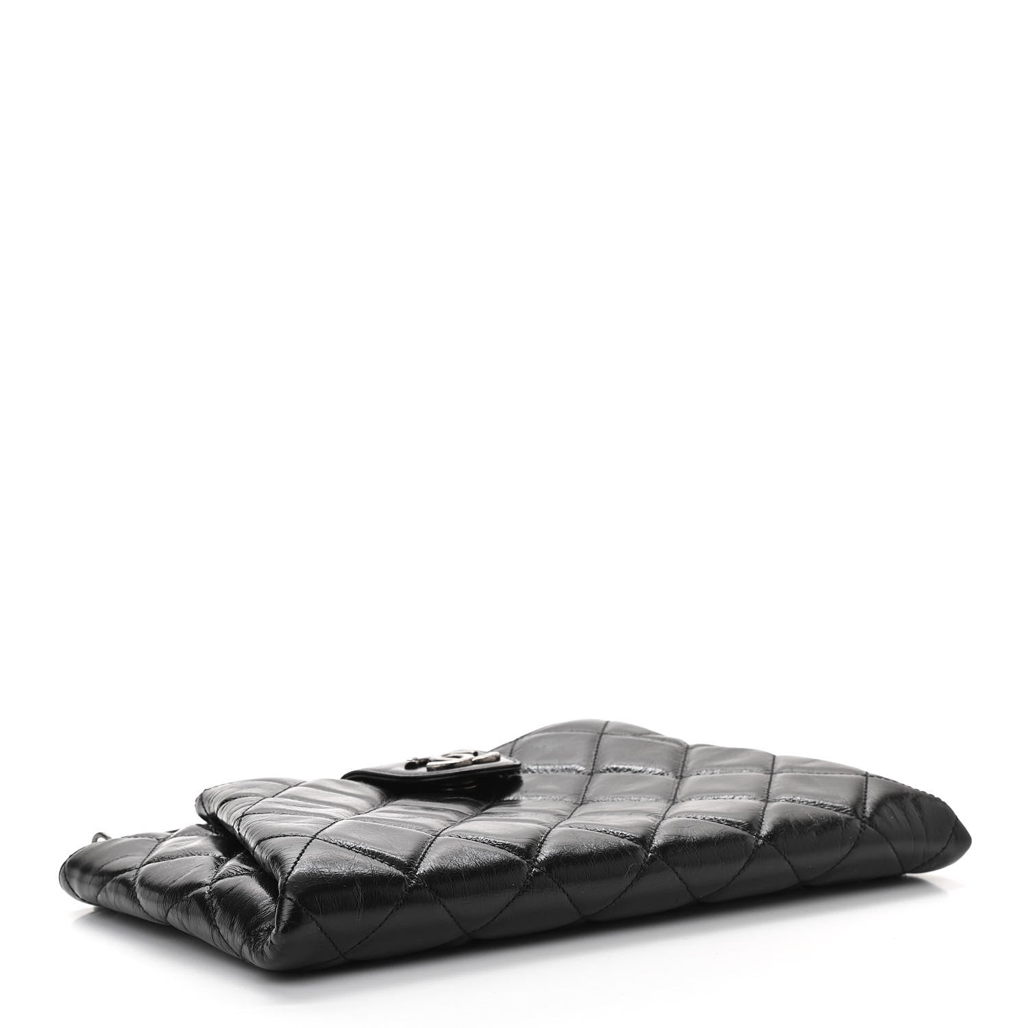Chanel Glazed Calfskin Quilted Coco Pleats Chain Clutch Black 4 of 12