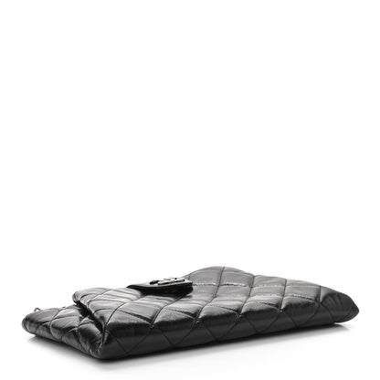 Chanel Glazed Calfskin Quilted Coco Pleats Chain Clutch Black 4 of 12