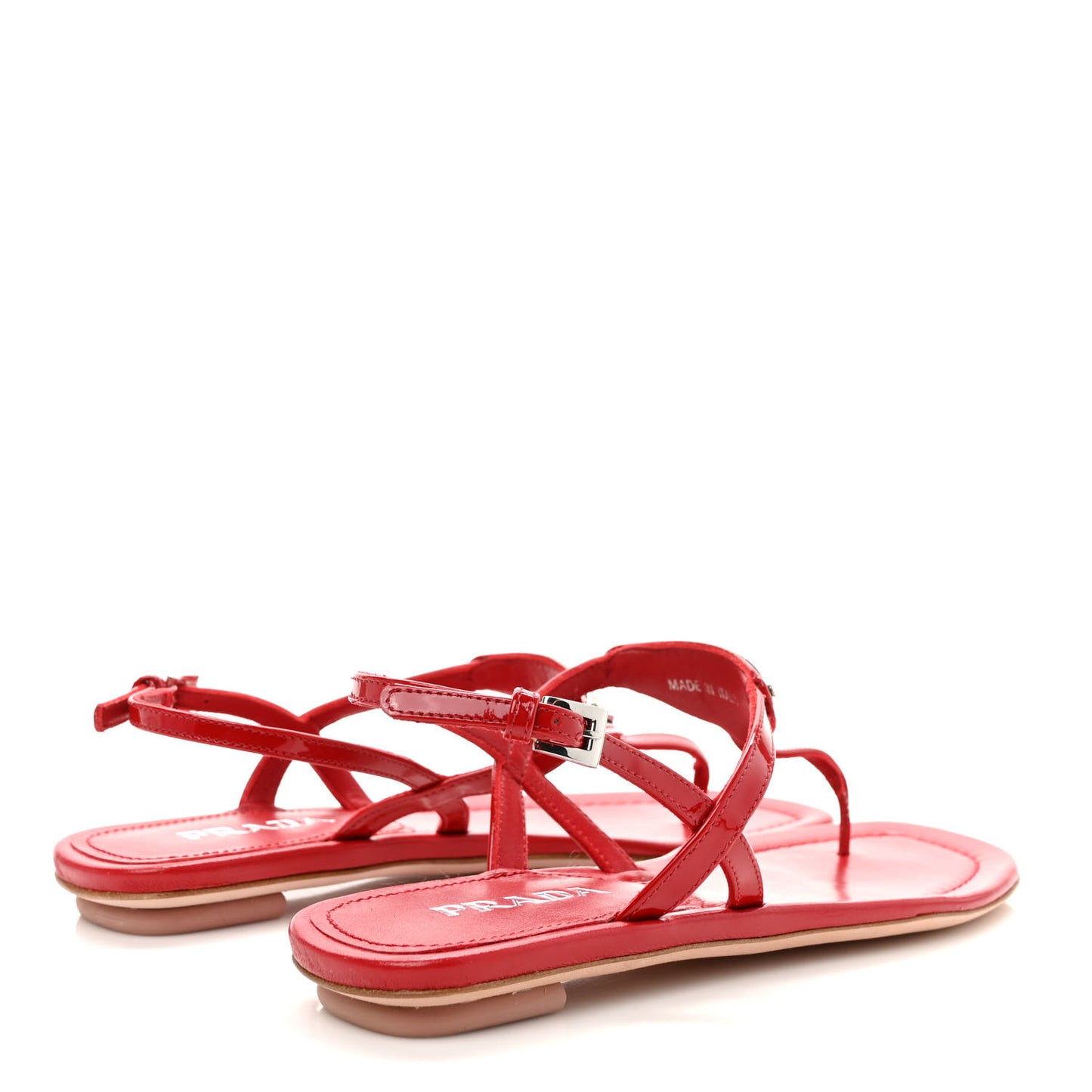 Vernice Metal Triangle Logo Slingback Flat Thong Sandals 36 Rosso