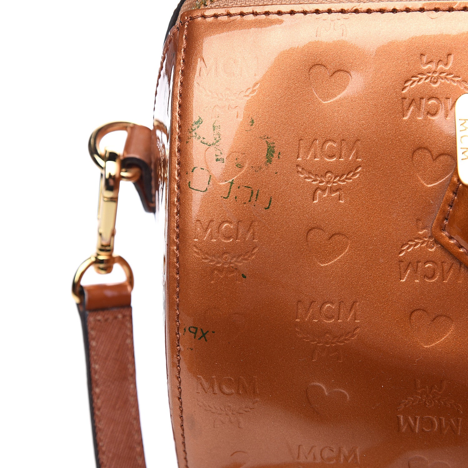 MCM Patent Monogram Boston Bag Bronze 7 of 11