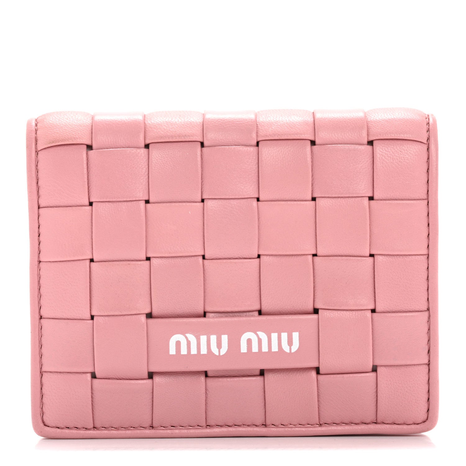 Miu Miu Nappa Intreccio Bi-Fold Compact Wallet Rosa 1 of 11