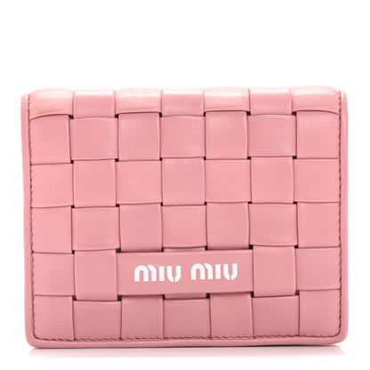 Miu Miu Nappa Intreccio Bi-Fold Compact Wallet Rosa 1 of 11