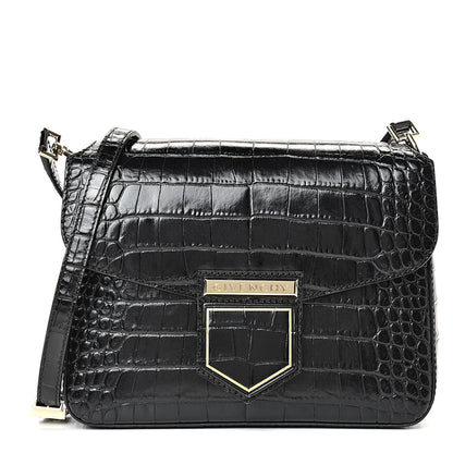 Givenchy Calfskin Crocodile Embossed Small Nobile Shoulder Bag Black 1 of 12