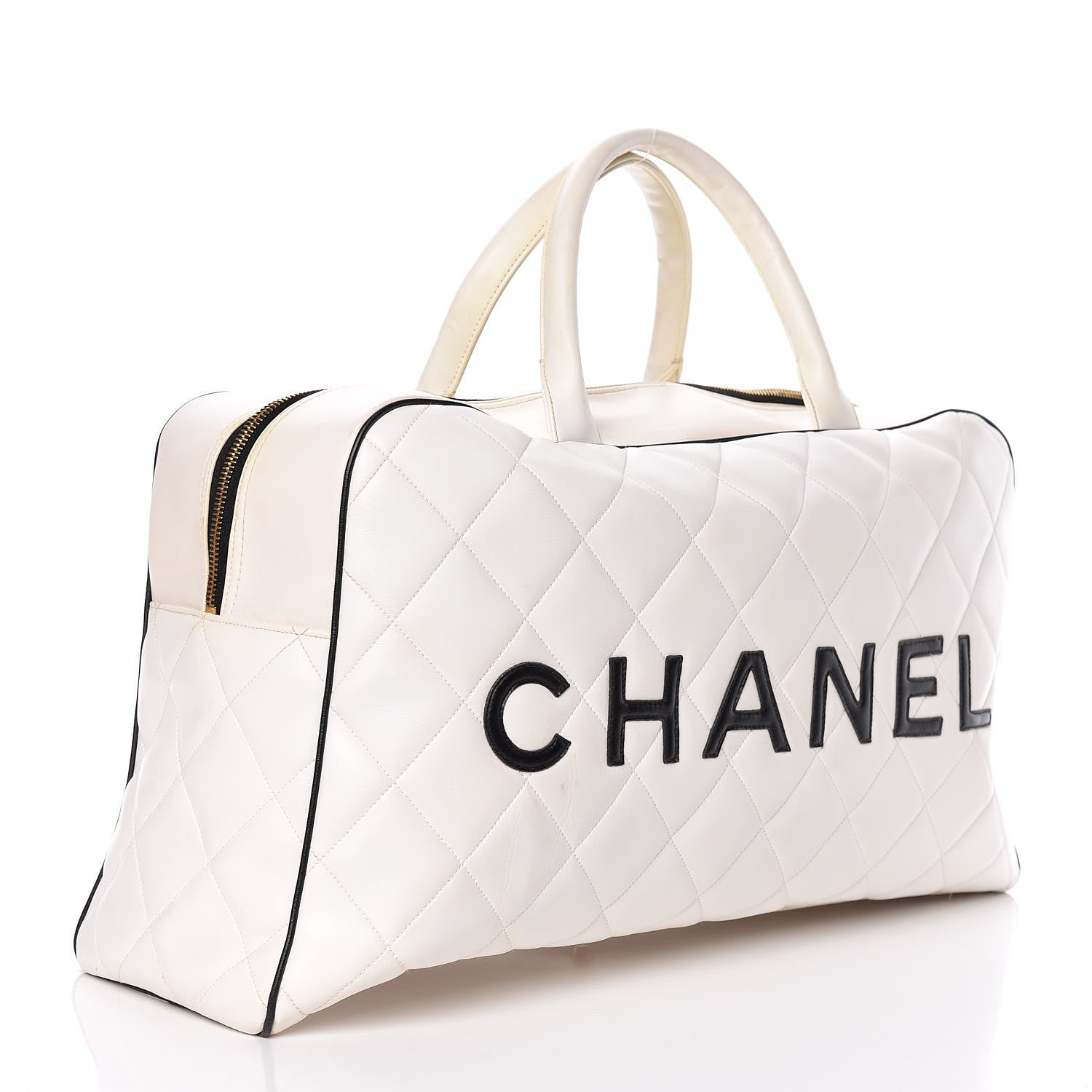 Chanel Calfskin Quilted Large Bowler White 4 of 13