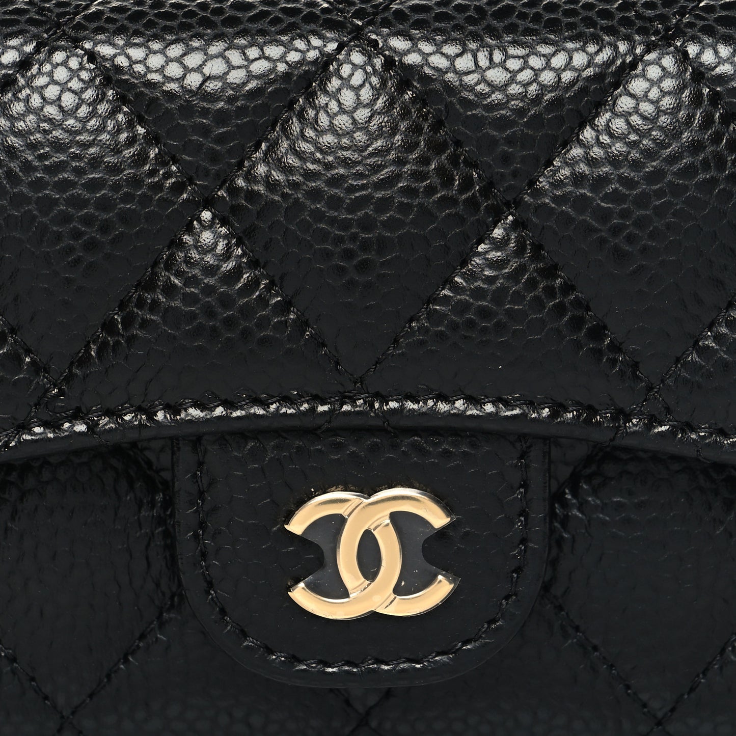 Caviar Quilted Flap Card Holder Wallet Black