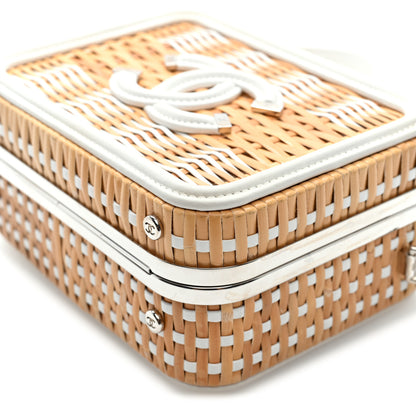 Chanel Raffia Patent Small CC Filigree Vanity Case White 10 of 11