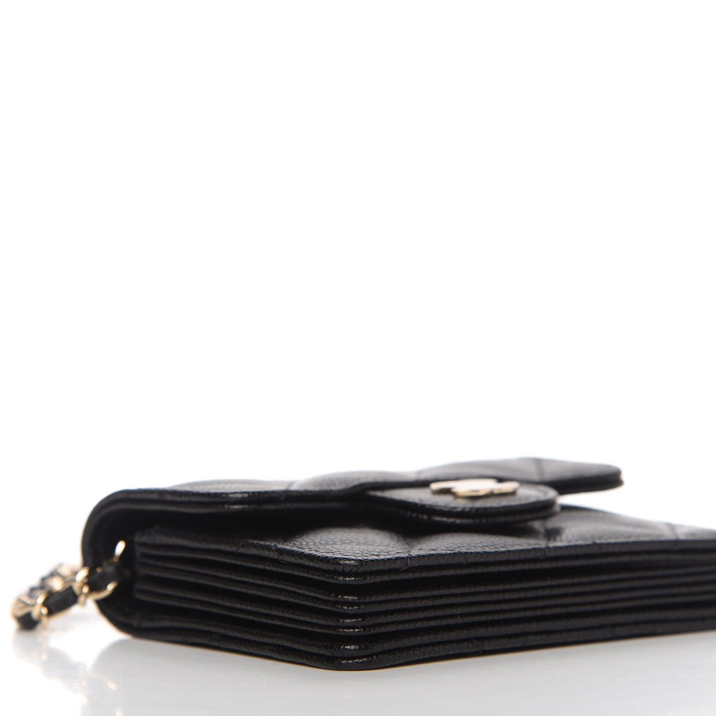 Caviar Quilted Flap Card Holder On Chain Black