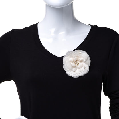 Chanel Silk Taffeta Camellia Brooch Pin White 2 of 5